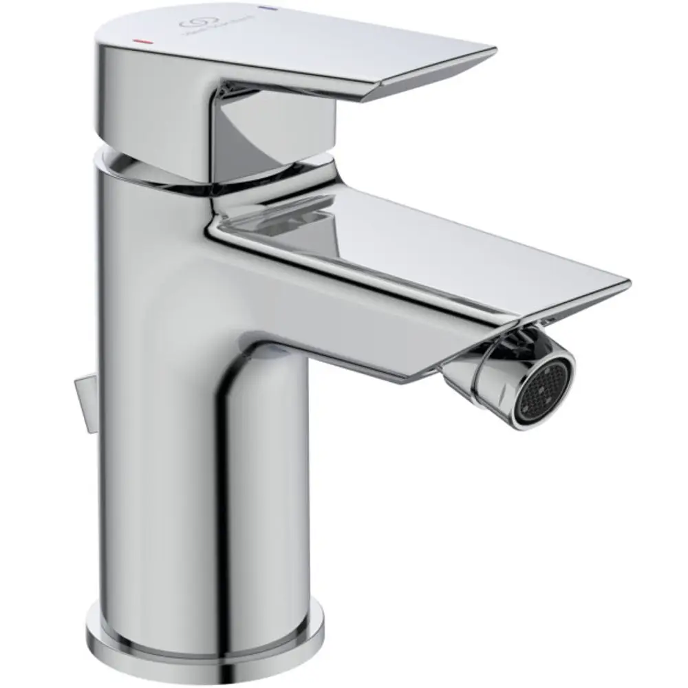 Bidetarmatur von Ideal Standard in Chrom-Design mit flachem Hebel und Auslauf. Geeignet für moderne Badezimmer.